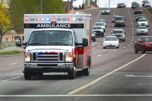 Ambulance traveling on a roadway