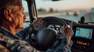 man driving truck with gps