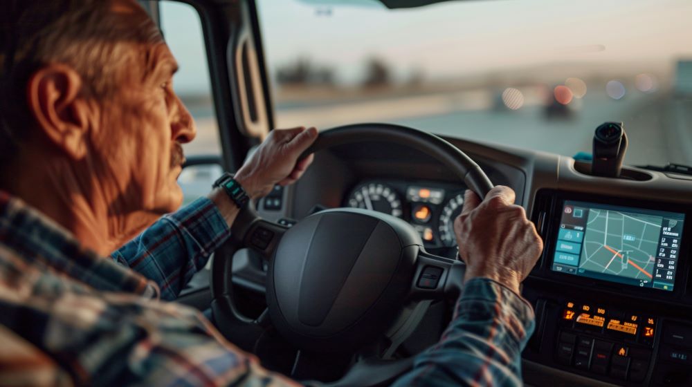 man driving truck with gps