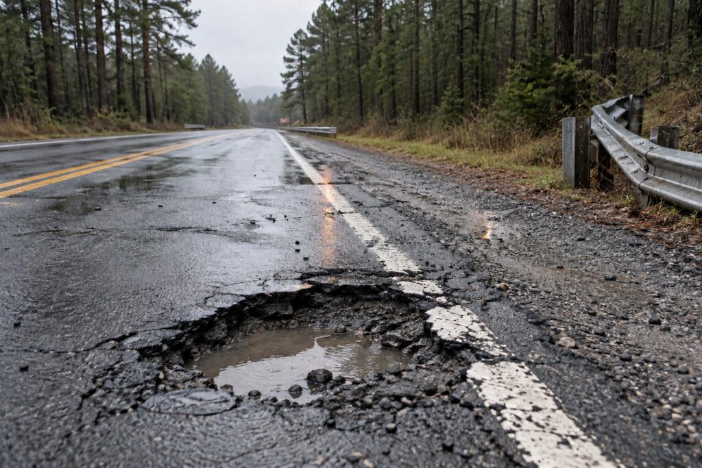 pot hole on road